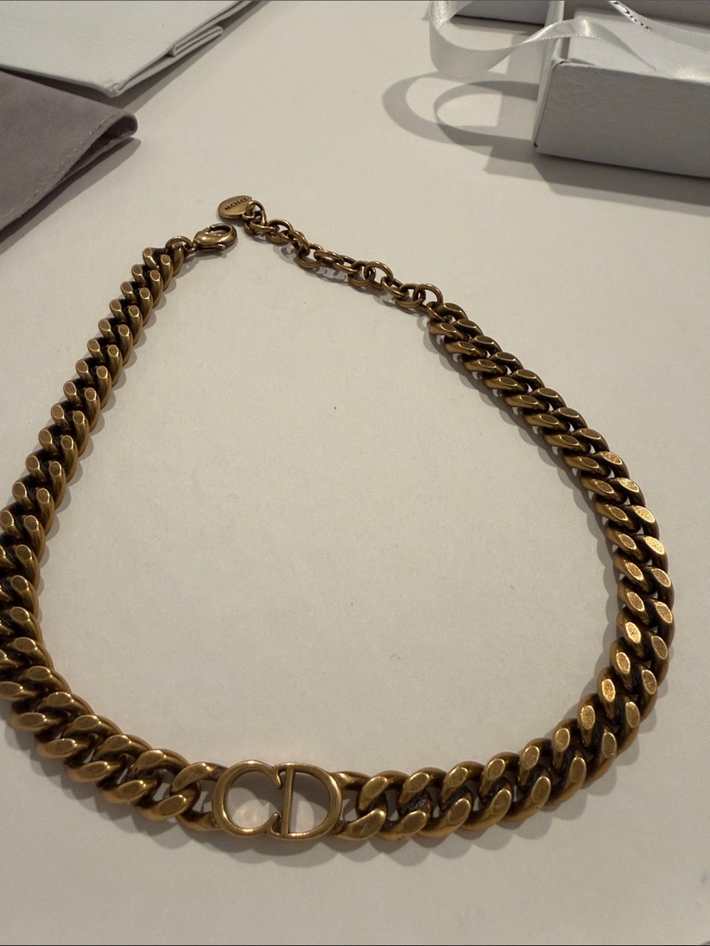 Dior Antique Gold Curb Chain Necklace with CD Motif - Picture 5 of 6